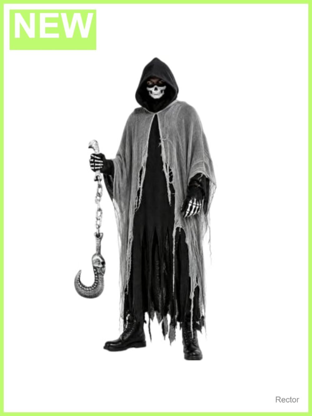 Grim Reaper Costume Set Hooded Cape Skull Mask Scythe Cosplay Halloween